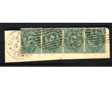 1879 - REGNO - 5 cent. VERDE UMBERO I° - STRISCIA DI 4 SU FRAMMENTO - LOTTO/26423