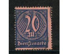 1922/23 - GERMANIA REICH SERVIZI - 20m. AZZURRO SU ROSA - USATO - LOTTO/29262