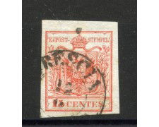 1850 - LOMBARDO VENETO - LOTTO/40487 - 15 Centesimi ROSSO  I° TIPO - USATO BRESCIA