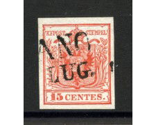 1850 - LOMBARDO VENETO - LOTTO/40489 - 15 Centesimi ROSSO CARMINIO I° TIPO - USATO 