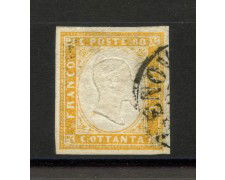 1858 - REGNO DI SARDEGNA - LOTTO/40261 - 80 Cent. GIALLO ARANCIO - USATO