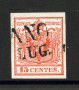 1850 - LOMBARDO VENETO - LOTTO/40489 - 15 Centesimi ROSSO CARMINIO I° TIPO - USATO 